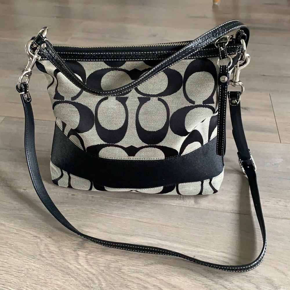 Coach Black and Cream Signature Canvas Crossbody Bag